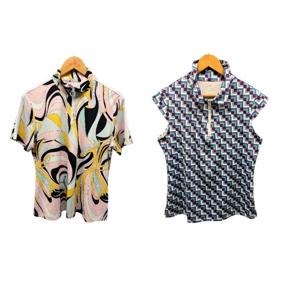 Jack Smith Golf Polo Shirt Women's XL Pink Yellow Abstract Print Short Sleeve - Picture 1 of 14